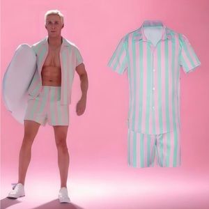 Beach Ken costume from Barbie movie Men's Striped Shirt and Shorts Set large